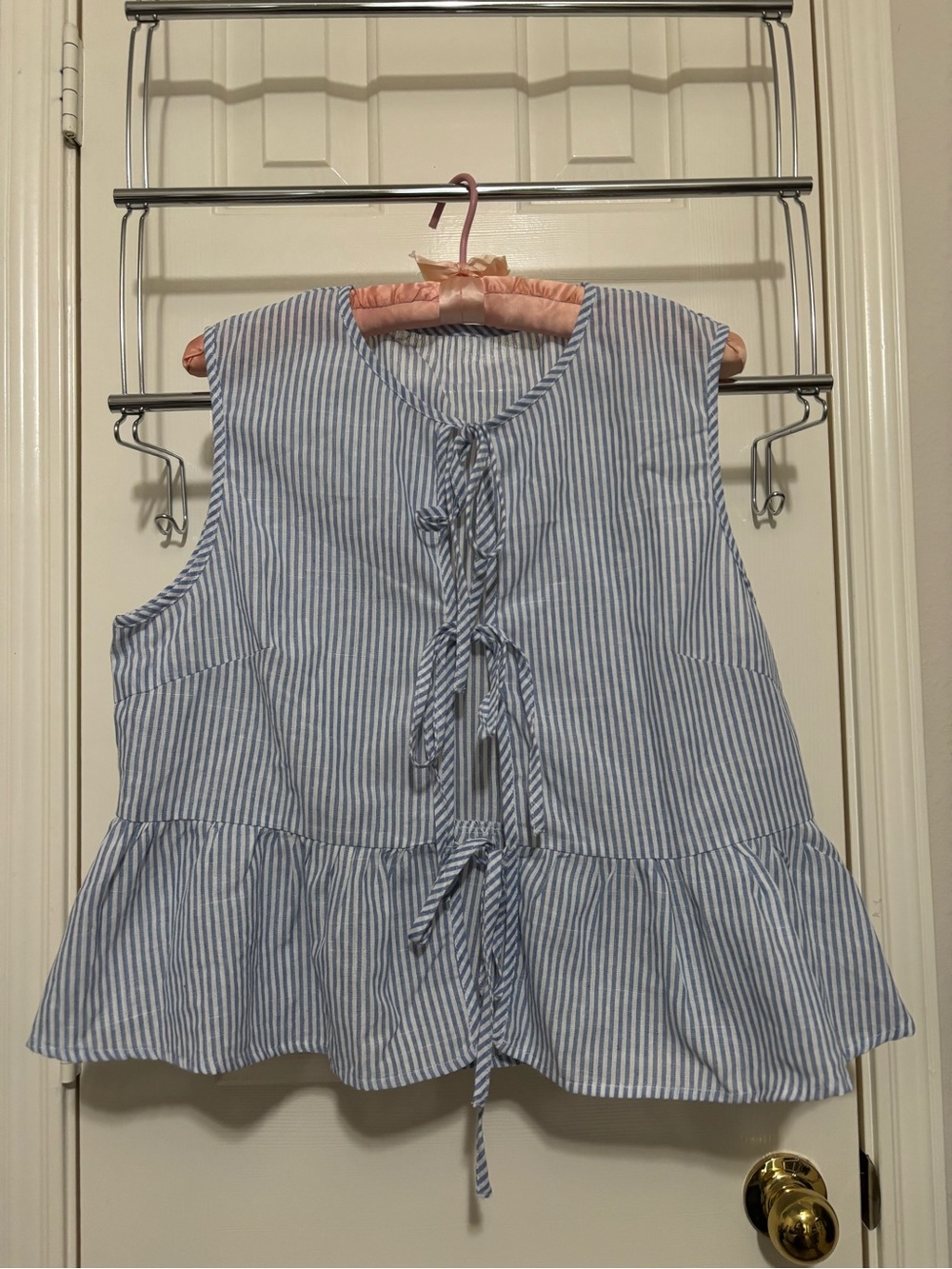 NWOT Cupshe Blue and White Striped Tie-Front Peplum Top